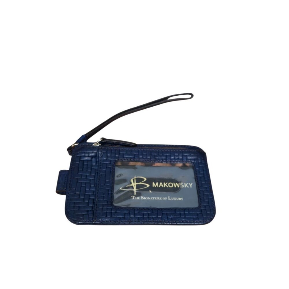 B. Makowsky Genuine Leather Slouch Hobo Shouder Bag And Card Case Textured Blue - Picture 5 of 13